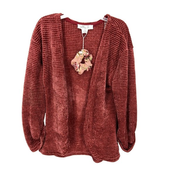 Ally‎ B Girls Size Large (14) Burgundy Cardigan With Hair Scrunchie NWT - Picture 1 of 6